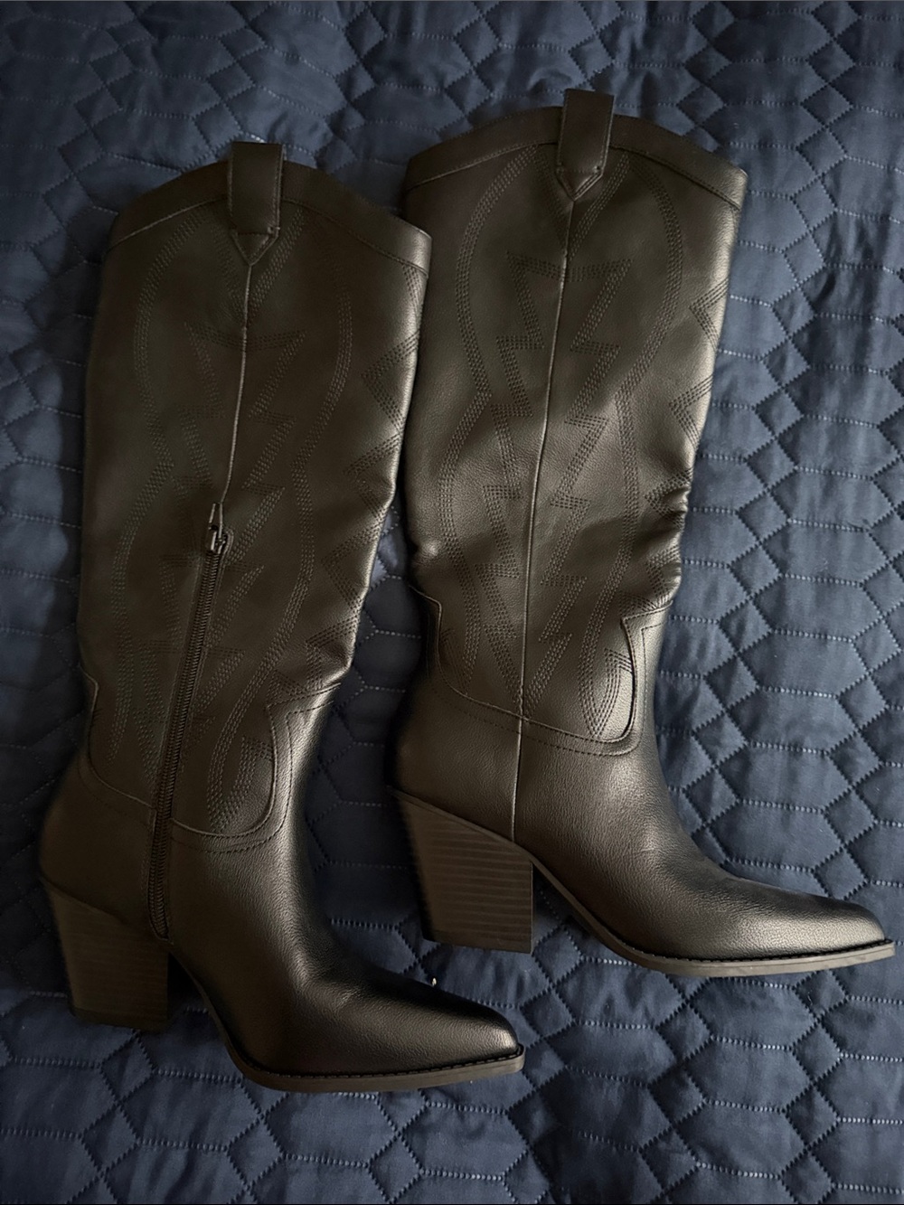 Metallic Gold Western Knee-High Boots